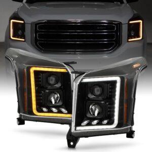 For 2015-2020 GMC Yukon Halogen Type LED Sequential Switchback Signal Projector Headlights Headlamps Left+Right