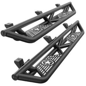 Drop Side Steps Compatible with Jeep Wrangler  4 Doors, Heavy-Duty Steel Nerf Bars Step Plate Rock Slider Rail (Star, Black)