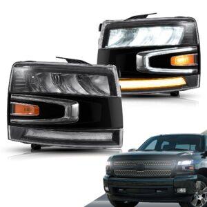 Led Headlights Compatible with Silverado 1500/ 2500HD /3500HD 2007-2013(No fit 2007 Silverado Classic) w/LED Reflection Bowl w/Black Trim Panel, Passenger&Driver Side