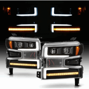 For 2019-2020 Chevy Silverado 1500 Black LED Tube Sequential Signal Headlights Headlamps Pair