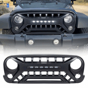 Grille W/ Off-Road Lights - Matte Black For 07-18 Jeep Wrangler JK