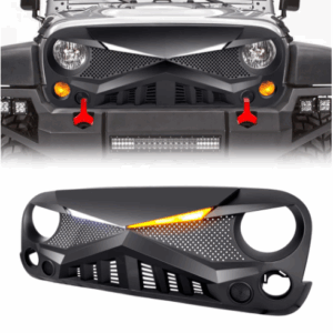 Hawke Grille w/DRL Turn Signal Lights- Matte Black for 07-18 Jeep Wrangler JK