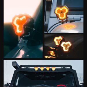 NOVSIGHT 3 Inch LED Pod Lights Spot Flood Combo with Amber/White DRL 96W Super Bright, Halo Series LED Offroad Lights Spot Flood Beam with Covers for Truck Wrangler Jeep Ford Pickup ATV