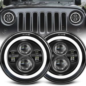 04/7 inch led Headlight Round 2pc Projector 7 inch Halo led Headlight H6024 DOT Approved Hi/Lo Beam DRL Amber Turn Signal Compatible with Jeep Wrangler JK TJ CJ Compatible with Chevy and miata