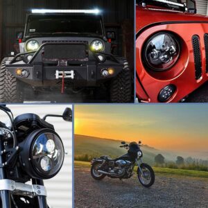 06/ 7 Inch Round Cree LED Headlight High Low Beam for Wrangler JK TJ CJ 1997-2017 Rubicon Sahara Hummber H1 H2 Motorbikes, 2 Years Warranty