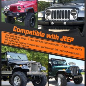 7 inch LED Headlight Round 6024 Led Headlight Reflector 7'' Headlight with Amber Turn Signal White DRL DOT Approved Hi/lo Beam Compatible with Jeep Wrangler JK TJ CJ (White+Amber eye)