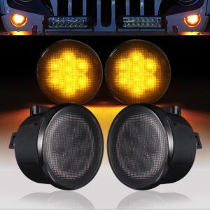 024/Hooke Road JK Front Turn Signal Lights Indicator Blinker Smoked Amber LED Compatible with Jeep JK Wrangler 2007-2018